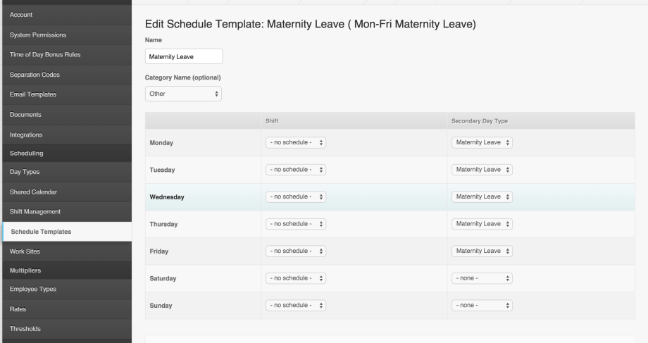 Schedule Template - Maternity leave