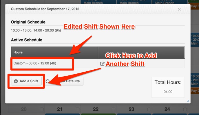 Multiple Shifts - Multiple Shifts Shown - Add another Shift